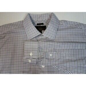 Jos A Bank Reserve Mens Dress Shirt 16.5x34  Purple & Black Check No Wrinkles